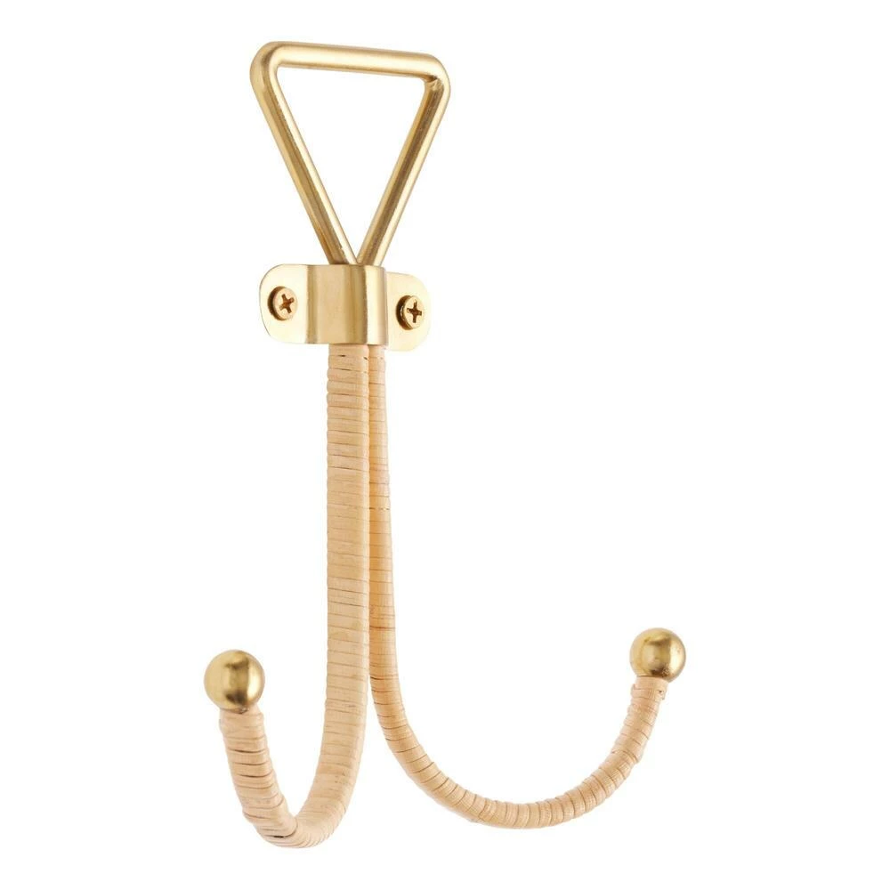 World Market Gold Metal And Cane Wrapped Double Wall Hook - Image 3