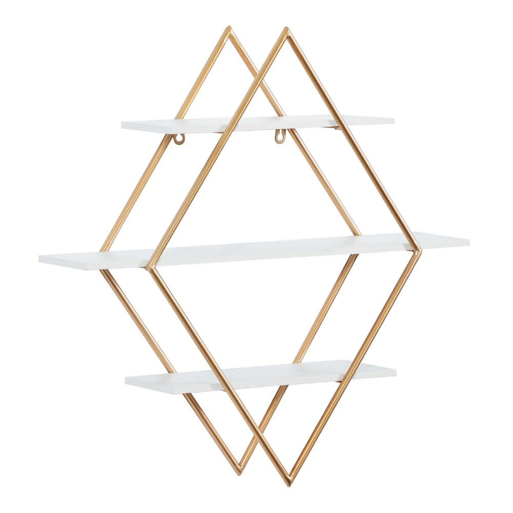 World Market White And Gold Diamond 3 Tier Wall Shelf - Image 3