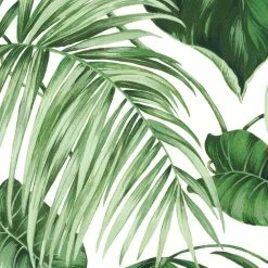 World Market Green and White Leaves Wallpaper Mural