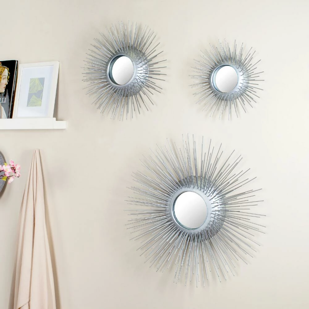 World Market Silver Sunburst Mirrors Set of 3 - Image 2