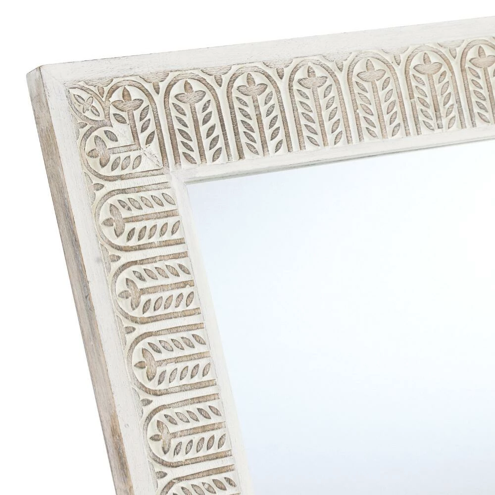 World Market Natural And White Carved Wood Leaning Full Length Mirror - Image 4
