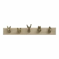 World Market Whitewash Wood and Gold Woodland Animal Wall Rack