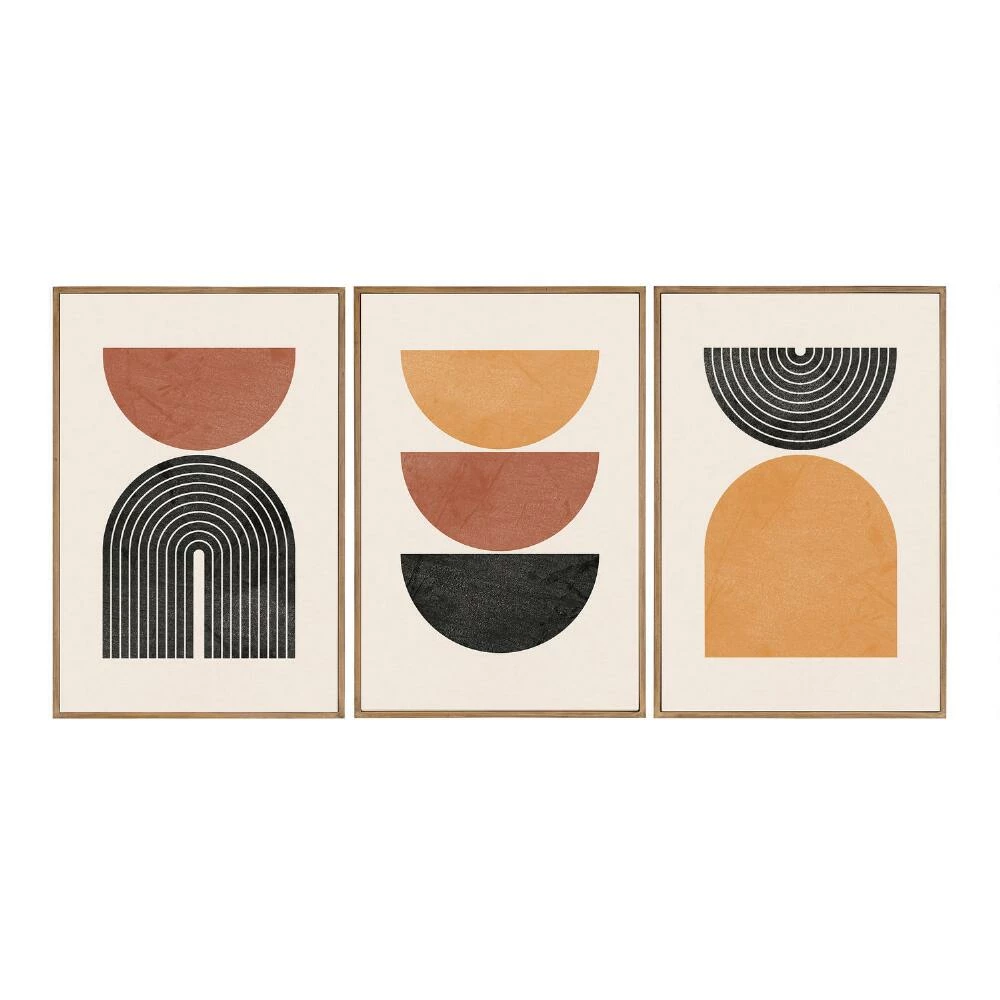 World Market Orange, Ivory And Black Abstract Geo Framed Wall Art 3 Piece