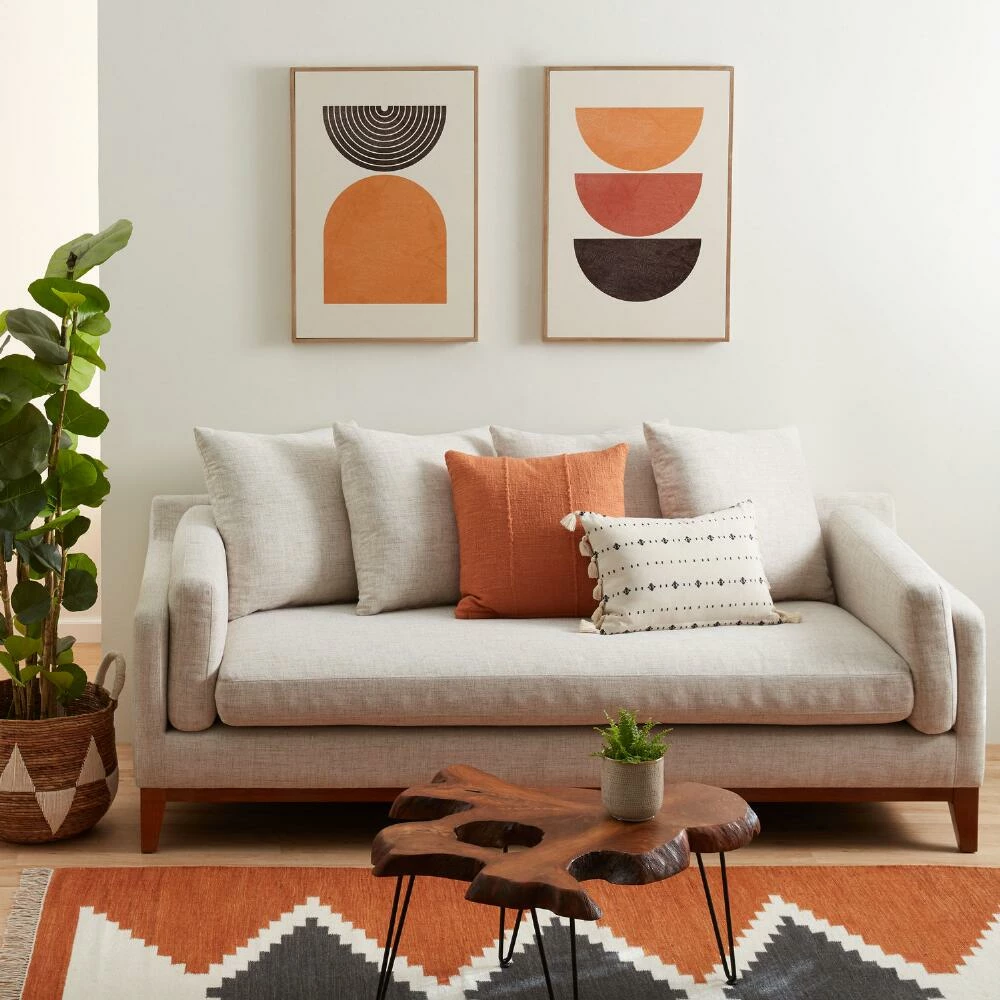 World Market Orange, Ivory And Black Abstract Geo Framed Wall Art 3 Piece - Image 2