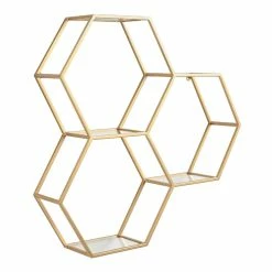 World Market Gold and Glass Honeycomb Wall Shelf