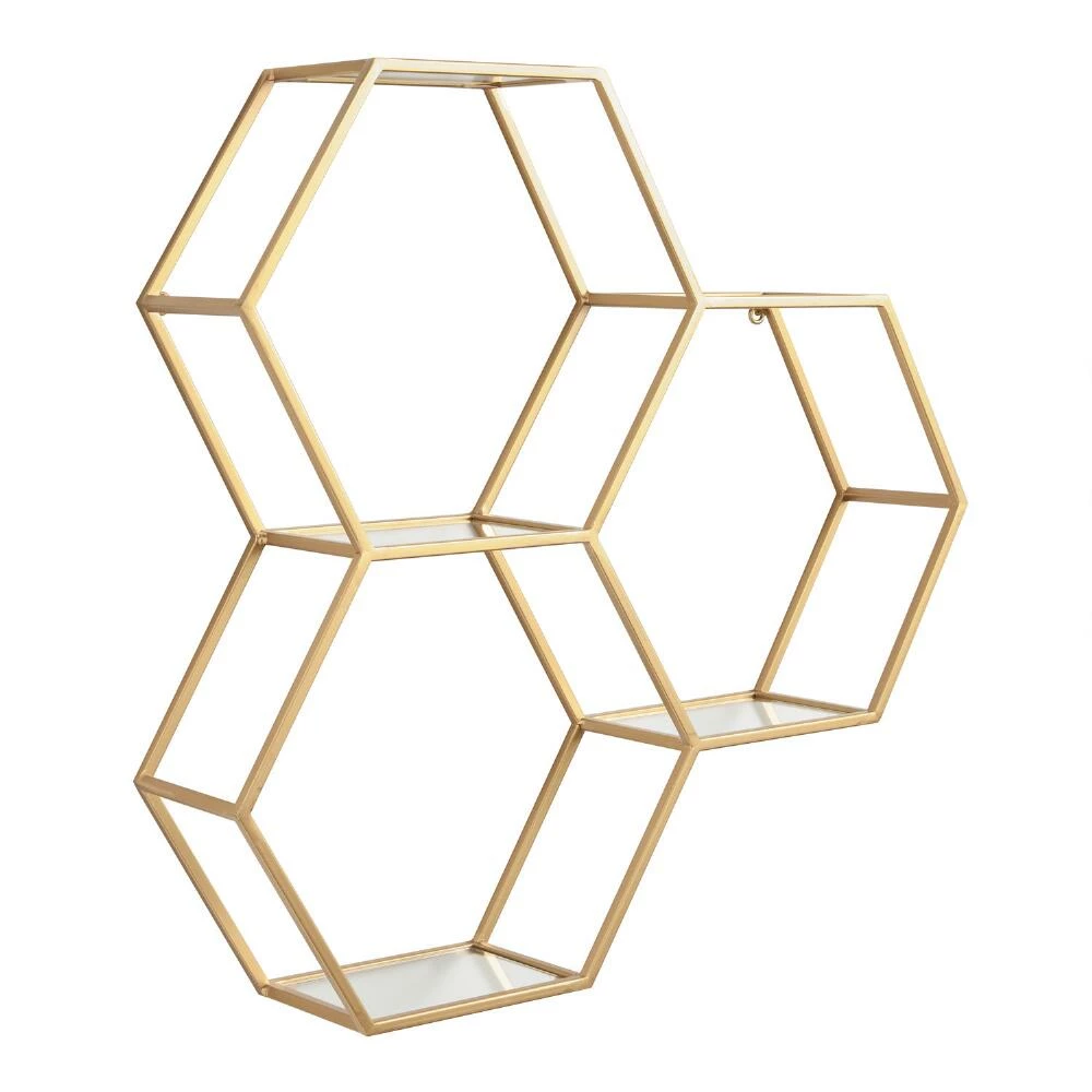 World Market Gold and Glass Honeycomb Wall Shelf