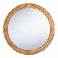 World Market Round Carved Wood Fluted Wall Mirror