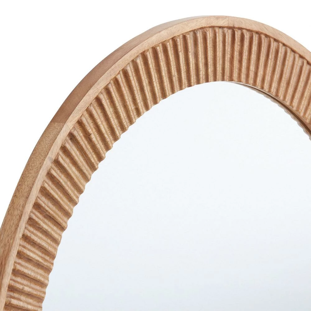 World Market Round Carved Wood Fluted Wall Mirror - Image 3