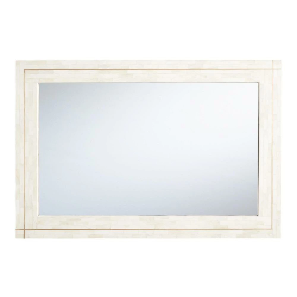 World Market White Bone Mosaic and Brass Inlay Wall Mirror - Image 3