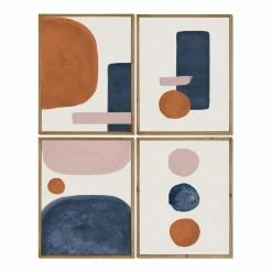 World Market Burnt Orange And Blue Shapes Framed Canvas Wall Art 4 Piece