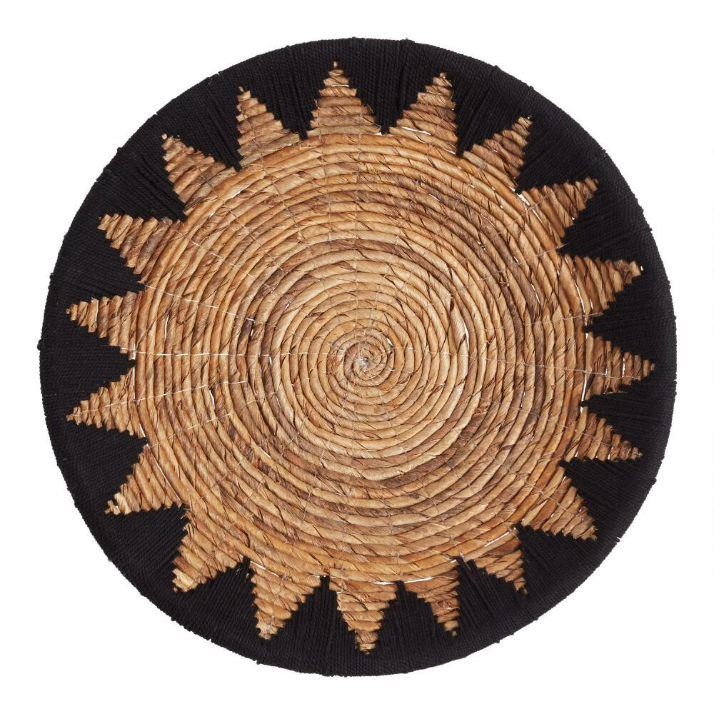 World Market Black And Natural Banana Bark Sun Woven Disc Wall Decor
