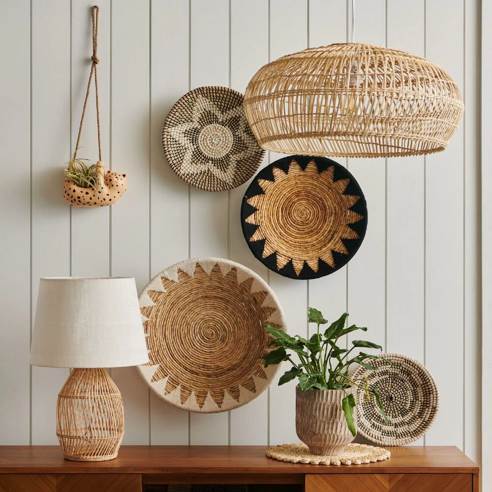 World Market Black And Natural Banana Bark Sun Woven Disc Wall Decor - Image 2