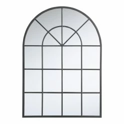 World Market Black Metal Windowpane Arched Wall Mirror