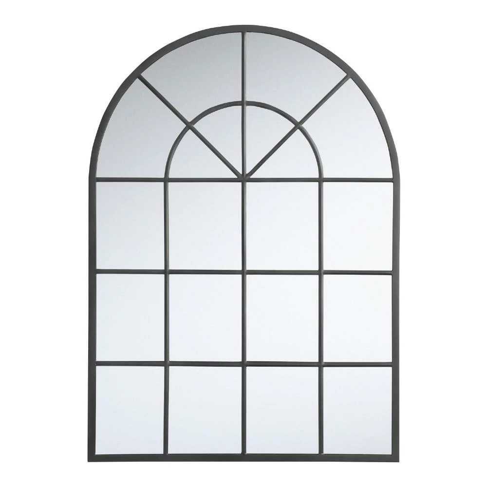 World Market Black Metal Windowpane Arched Wall Mirror