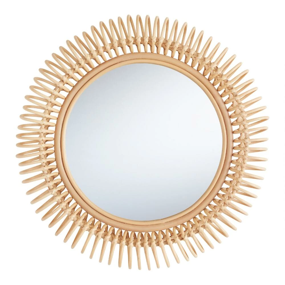 World Market Round Coiled Rattan Wall Mirror