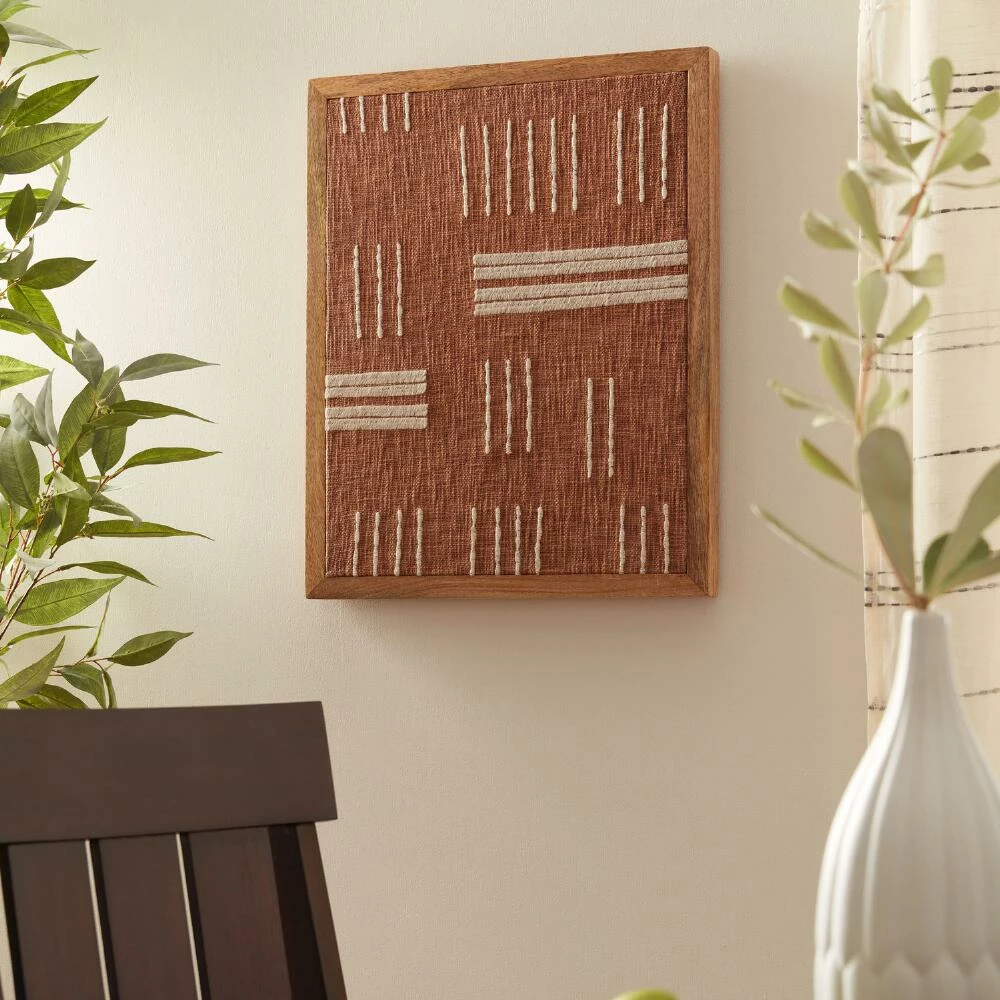World Market Rust And Ivory Line Woven Textile Framed Wall Decor - Image 2