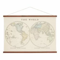 World Market Hemisphere World Map Linen Scroll Wall Hanging