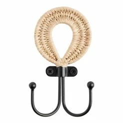 World Market Black Metal And Raffia Double Wall Hook