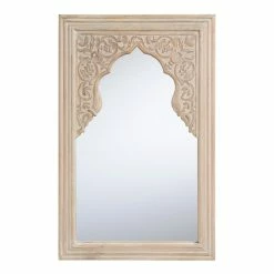 World Market Mehrab Whitewash Floral Carved Wood Wall Mirror