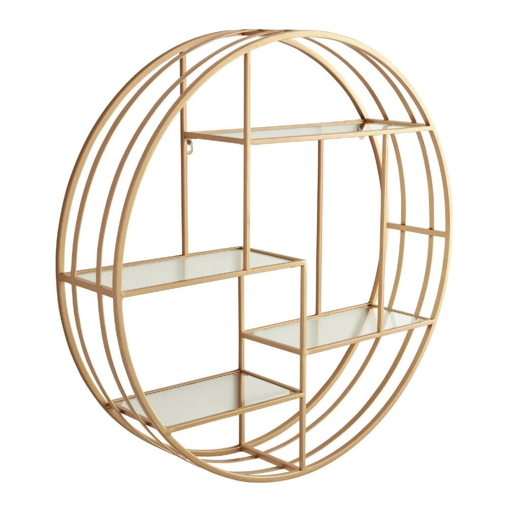 World Market Mateo Round Gold Metal And Glass Wall Shelf