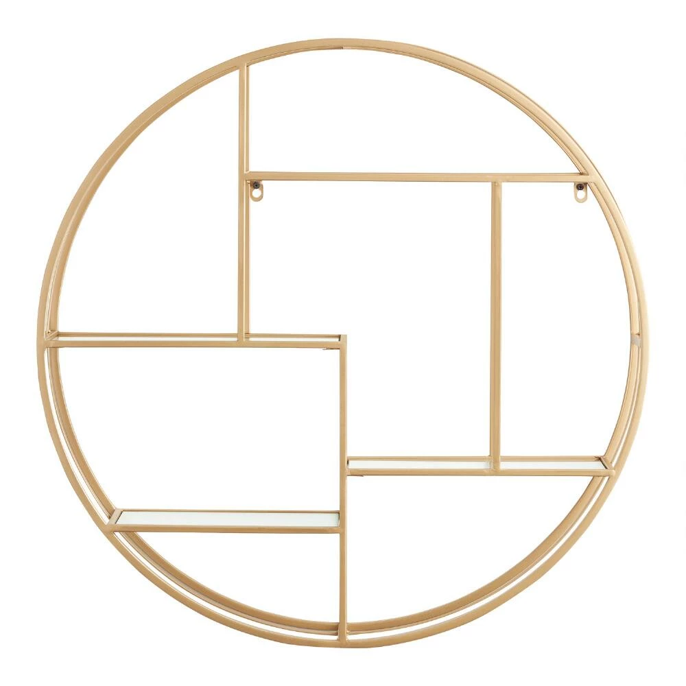 World Market Mateo Round Gold Metal And Glass Wall Shelf - Image 2