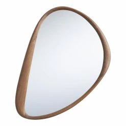 World Market Walnut Brown Wood Organic Pebble Wall Mirror