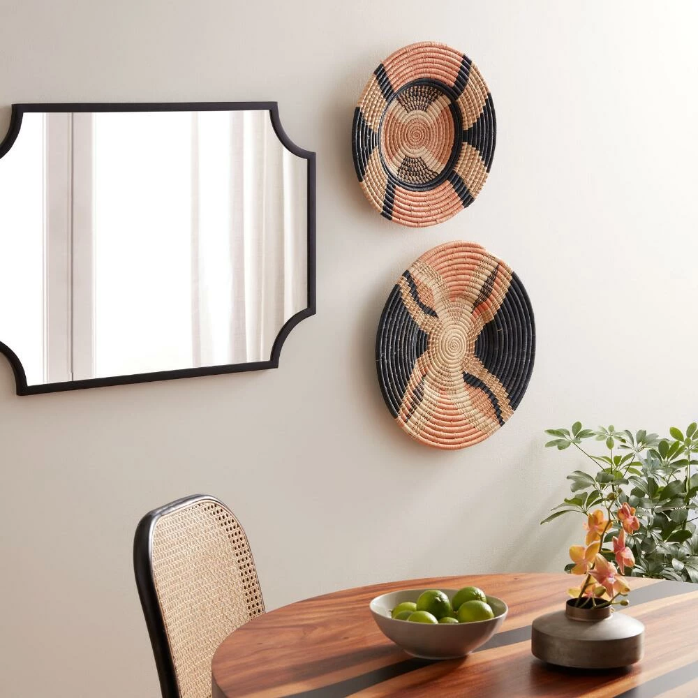 World Market All Across Africa Gray and Coral Woven Disc Wall Decor - Image 2