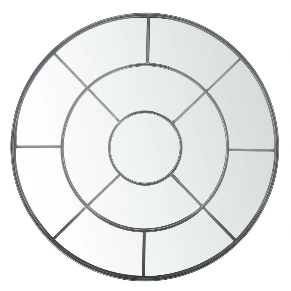 World Market Round Black Windowpane Mirror