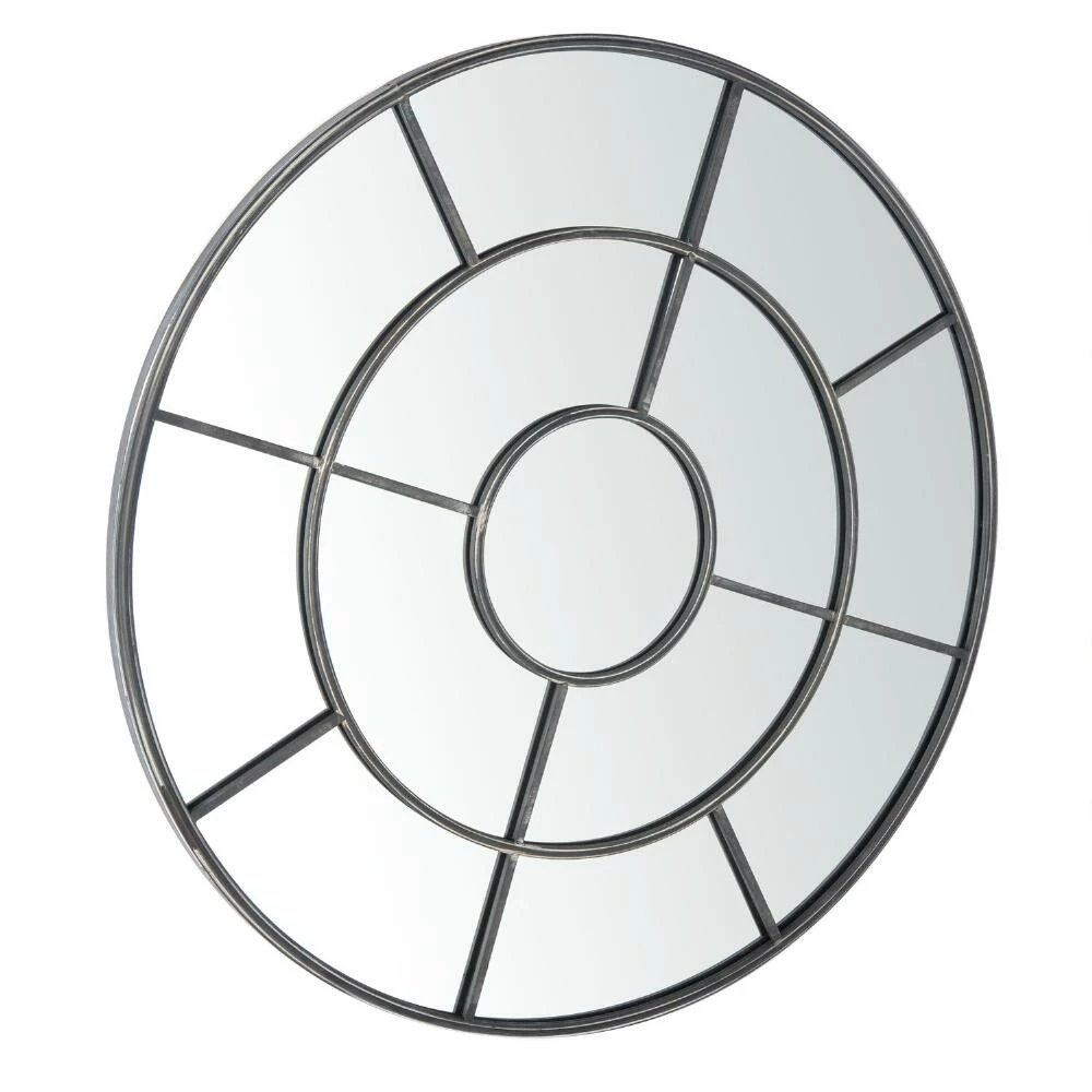 World Market Round Black Windowpane Mirror - Image 3