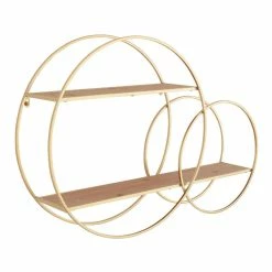 World Market Wood and Gold Double Circle Wall Shelf