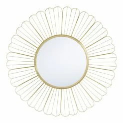 World Market Round Gold Wire Floral Wall Mirror