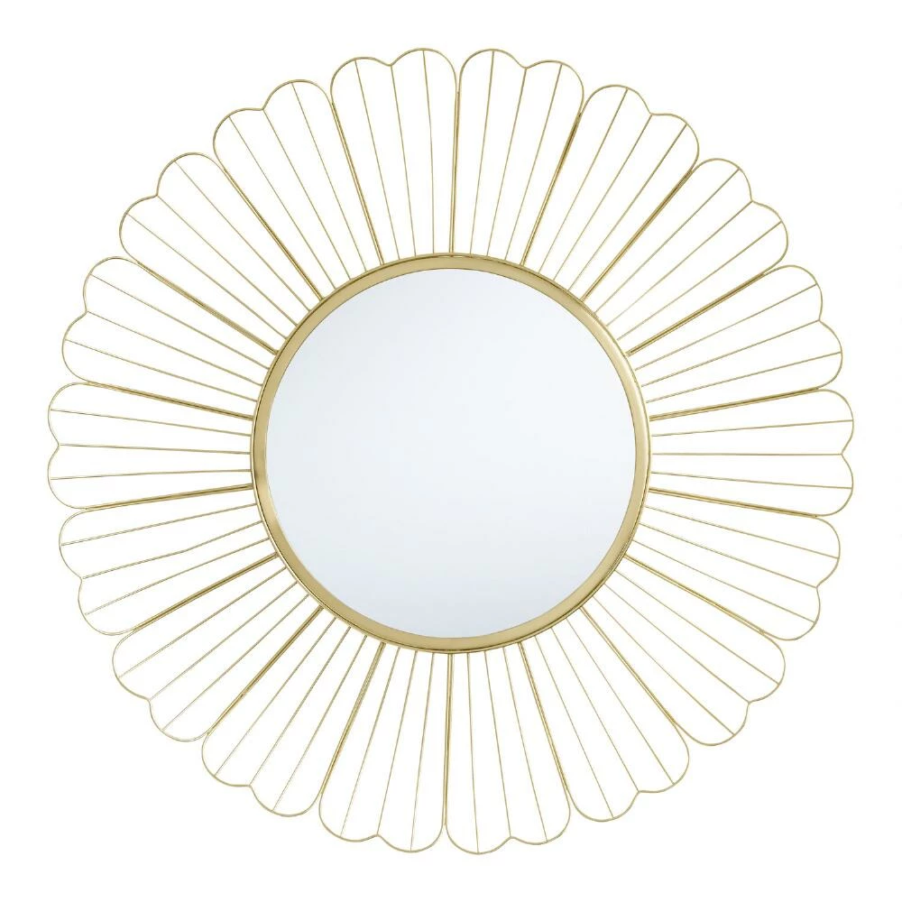 World Market Round Gold Wire Floral Wall Mirror