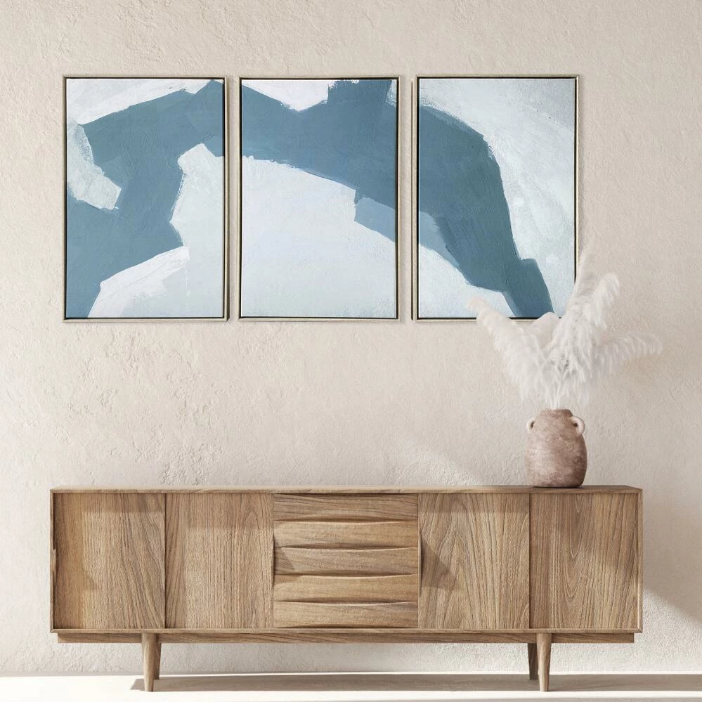 World Market Blue Abstract Triptych Framed Canvas Wall Art 3 Piece - Image 3