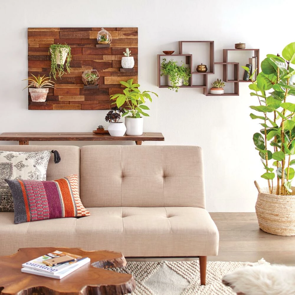 World Market Mosaic Wood Panel with Shelves - Image 2