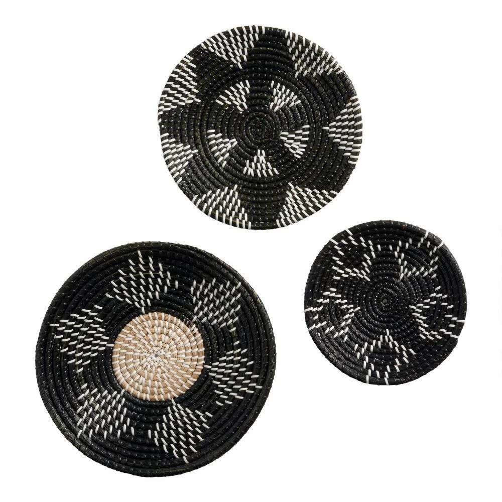 World Market Black and White Seagrass Woven Disc Wall Decor 3 Piece