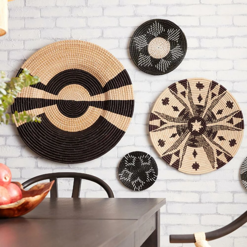 World Market Black and White Seagrass Woven Disc Wall Decor 3 Piece - Image 2