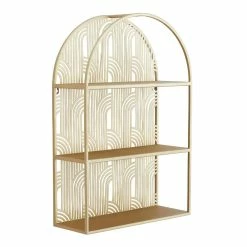 World Market Arched Gold Art Deco 3 Tier Wall Shelf