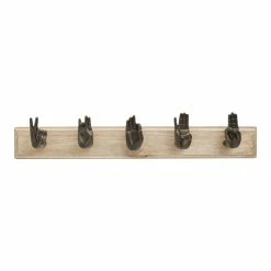 World Market Wood and Bronze Mudra Hands Wall Rack