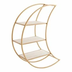 World Market Gold Metal and Whitewash Wood Moon Wall Shelf