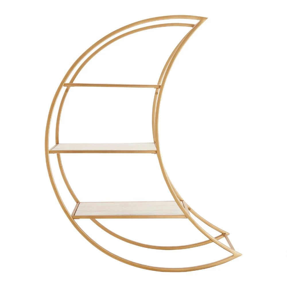 World Market Gold Metal and Whitewash Wood Moon Wall Shelf - Image 2