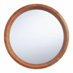 World Market Round Natural Acacia Wood Wall Mirror
