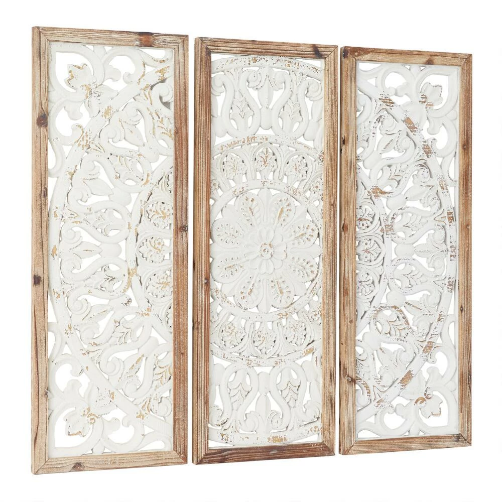 World Market White Wood Floral Panel Farmhouse Wall Decor 3 Piece - Image 3