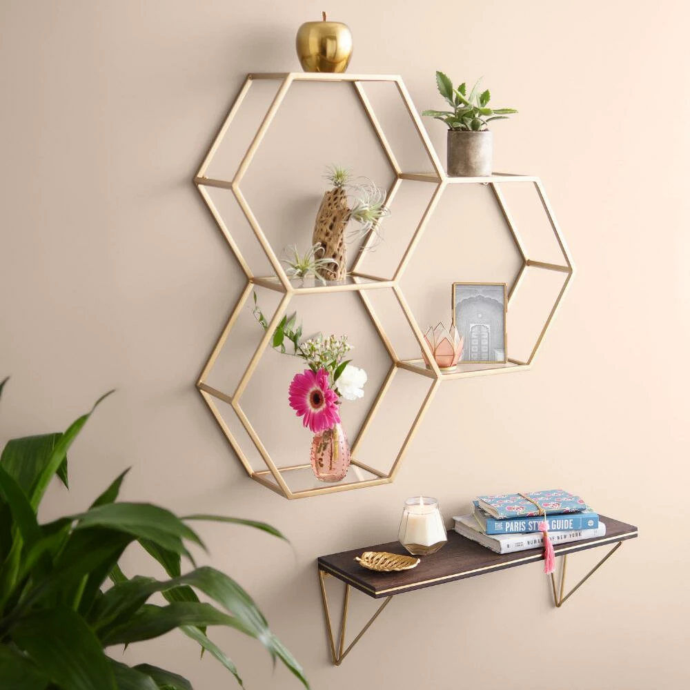 World Market Geometric Gold Wire Mix & Match Shelf Brackets 2 Pack - Image 2