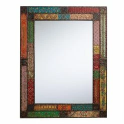 World Market Kavana Hand Painted Metal Patchwork Wall Mirror