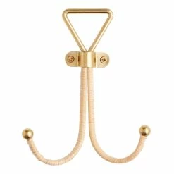 World Market Gold Metal And Cane Wrapped Double Wall Hook