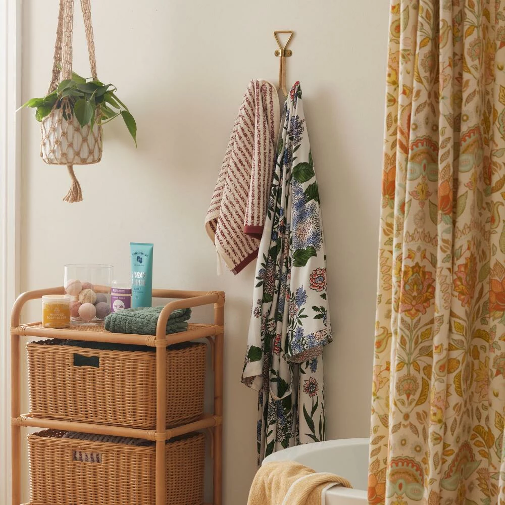 World Market Gold Metal And Cane Wrapped Double Wall Hook - Image 2