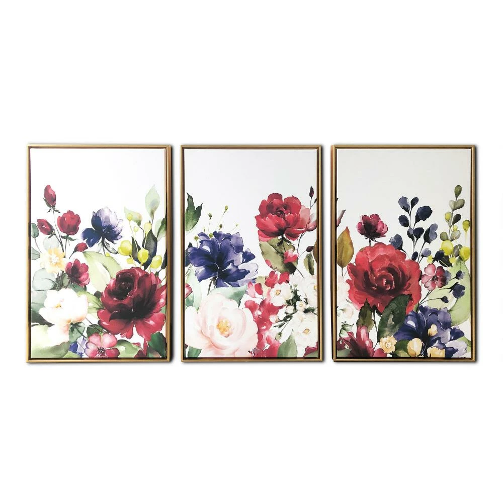 World Market Floral Garden Triptych Framed Canvas Wall Art 3 Piece