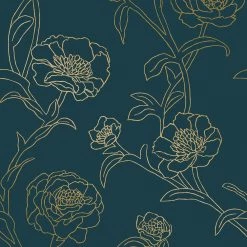 World Market Dark Blue And Gold Peonies Peel And Stick Wallpaper