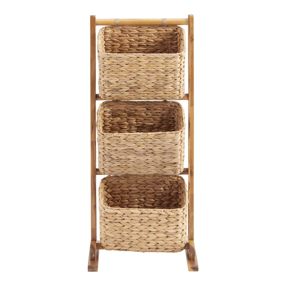 World Market Drew Acacia And Water Hyacinth 3 Tier Basket Stand - Image 2