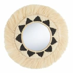 World Market Round Sisal Fringe Wall Mirror